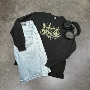 Volcom Stone Long Sleeve Shirt Mens XL Black Green Graphic Y2K Skate Streetwear